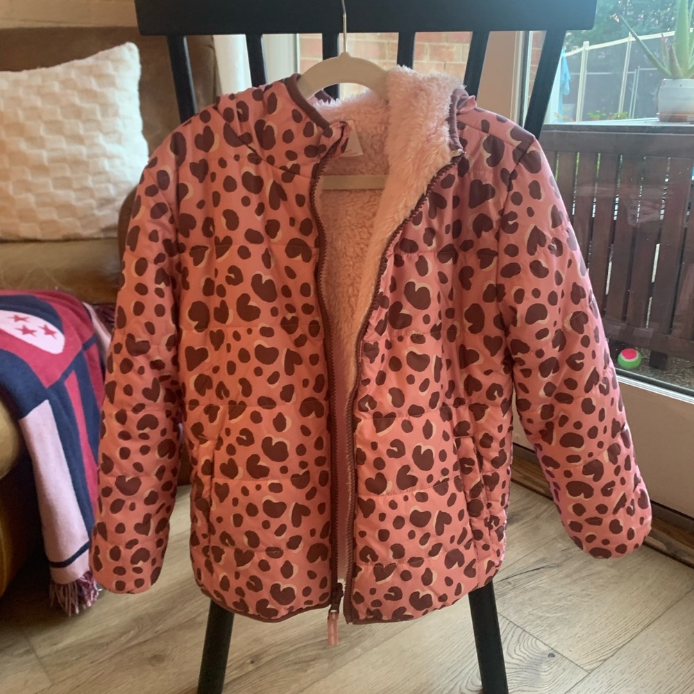 Cat & Jack Pink and Brown Heart Pattern Puffer Jacket